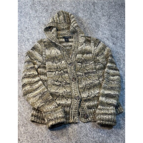 Calvin Klein Hooded Knit Cardigan WMNS M Multicolor Grunge Goblincore Cozy Green - Picture 2 of 9
